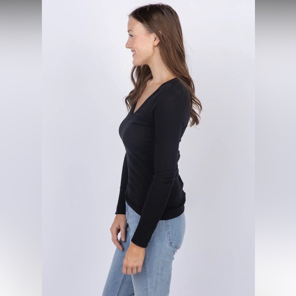 NEW Enza Costa $158 Deep Black V-Neck 100% Pima cotton Top size XS - Picture 3 of 4